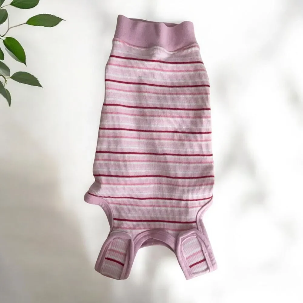 Sebdtico Soft Dog Onesie Recovery Suit in Pink Stripe